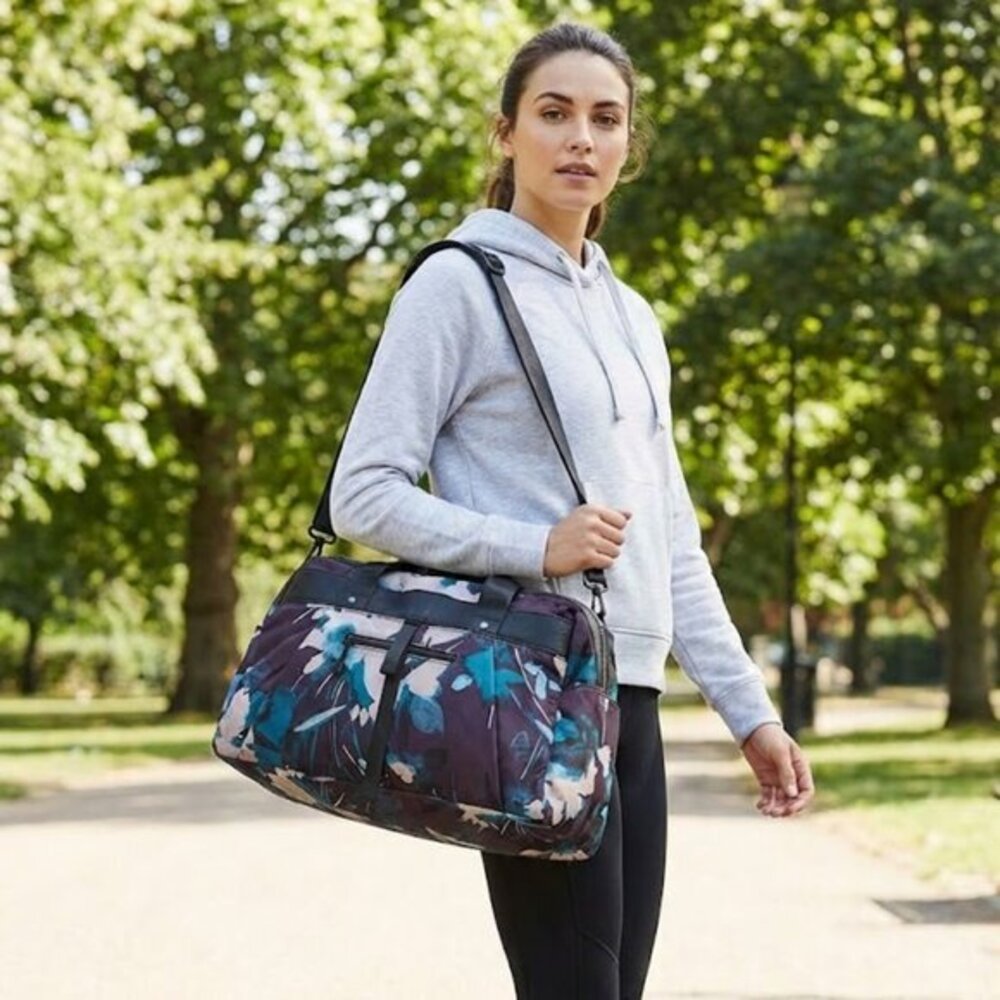 NWOT Fabletics The Shift Bag II Purple Floral Spark Gym Weekender